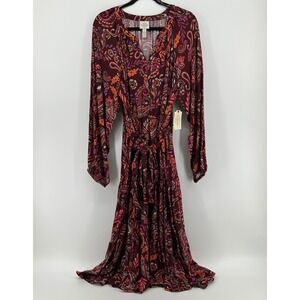 St Johns Bay Ruby Paisley Maxi Dress Long Sleeve Boho XXL NWT Hippie Peasant
